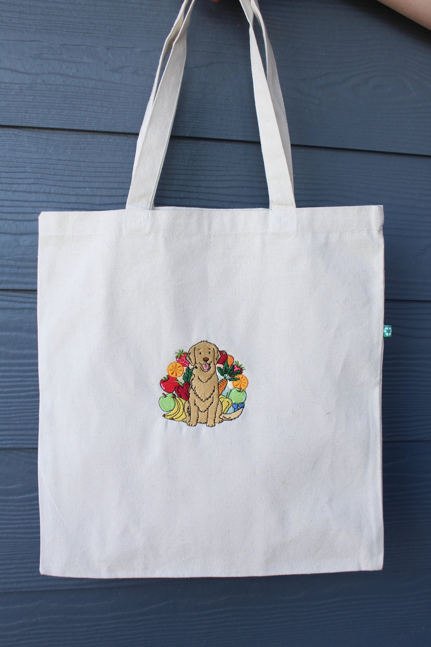 Embroidered Tote Bag - Remy In a "Fruit & Veggie" Rainbow - Food Allergy Awareness