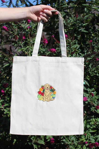 Embroidered Tote Bag - Remy In a "Fruit & Veggie" Rainbow - Food Allergy Awareness