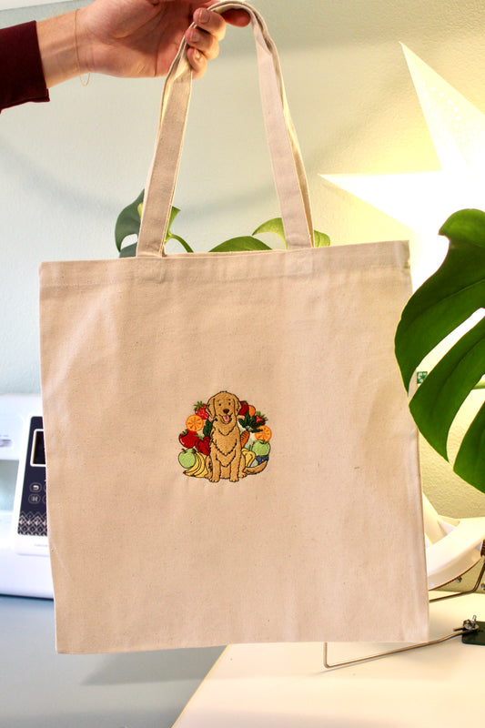 Embroidered Tote Bag - Remy In a "Fruit & Veggie" Rainbow - Food Allergy Awareness